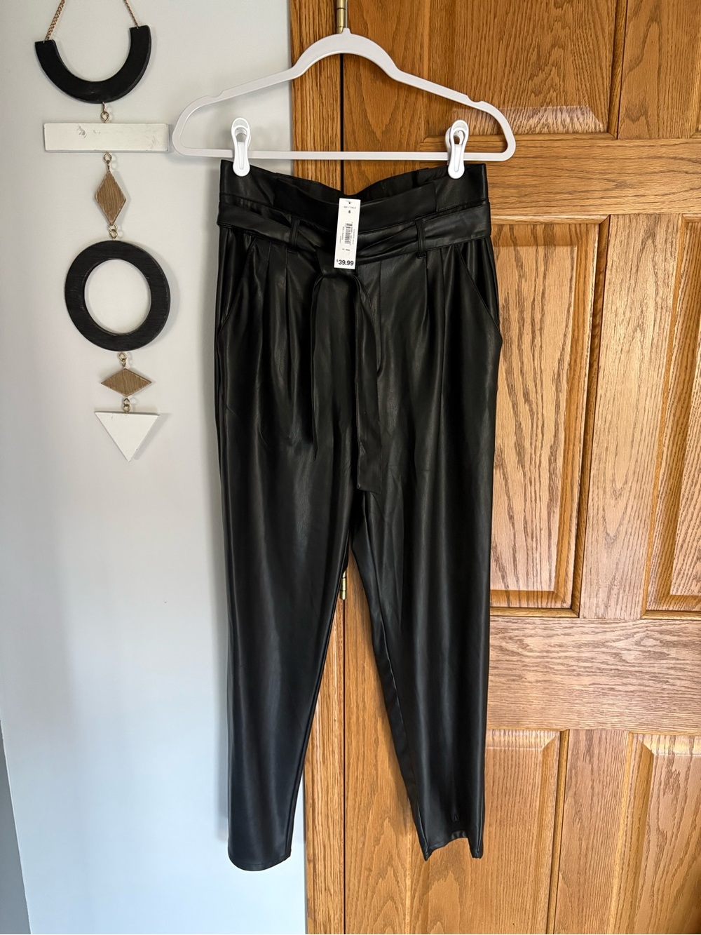 Joe Fresh Black Faux Leather Paperbag Waist Pants